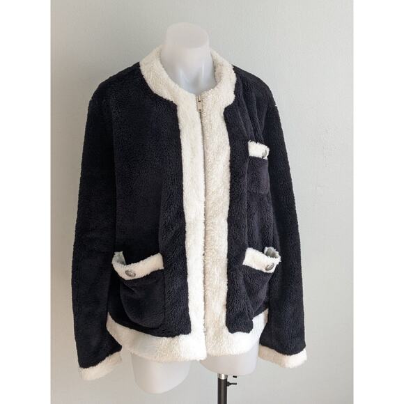 Trunk Project Size Large Fleece Jacket Black White Full Zip Pockets Long Sleeves - Picture 3 of 10